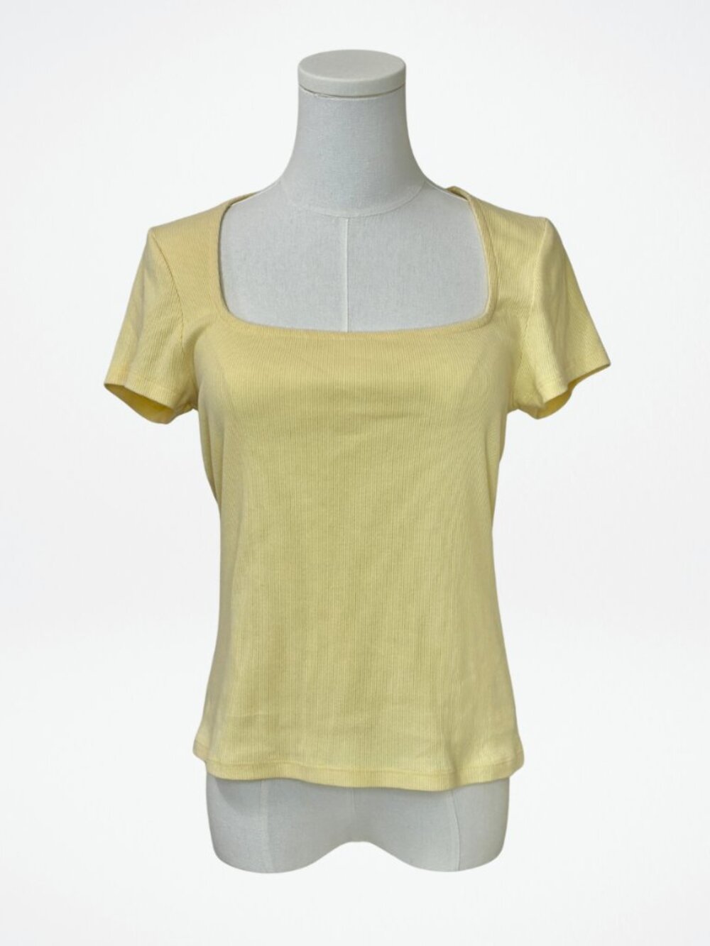 Old Navy Top Butter Yellow Square Neck Rib Knit Women’s Size L Basic Tee Sweet